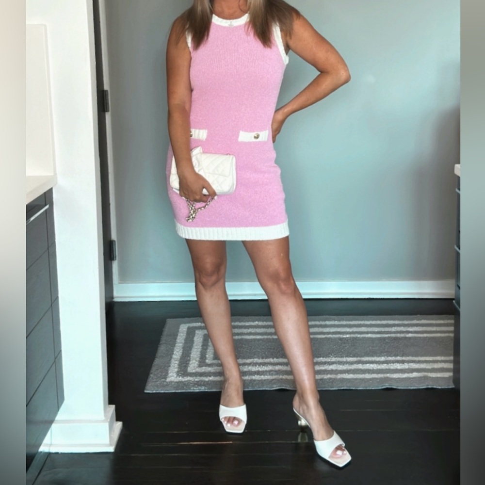Endless Rose Pink Sleeveless Knit Mini Dress with White Trim